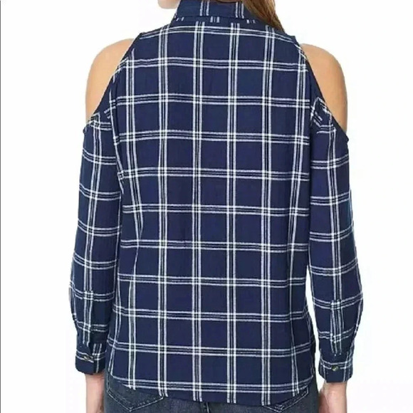 Buffalo plaid cold shoulder botton down shirt. Sz Xs - Picture 2 of 11